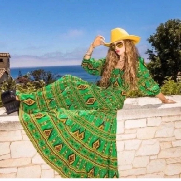 NWT $495 Alice + Olivia Rowen Square Neck Midi Dress Ethnic Bohemian Print XS - Picture 5 of 6